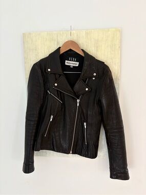 Reformation x Veda Black Leather Moto Jacket with Silver Hardware